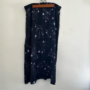 Vintage Sag Harbor Navy Blue Purple Floral Maxi Skirt Button Large